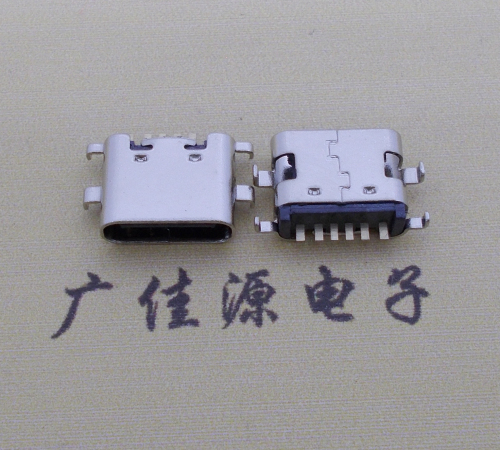 青海简易充电type c6P母座沉板1.6mm接口
